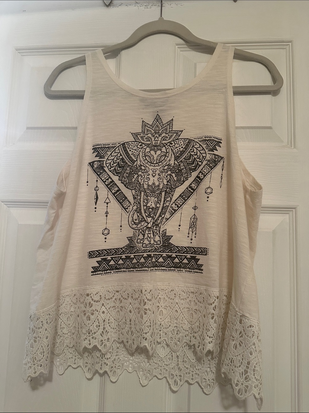 Streetwear Society White Tank Top with Black Elephant Mandala Graphic